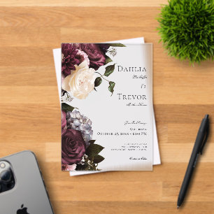 Donker Elegant Bourgogne & Cream Bloemen Bruiloft Acryl Uitnodigingen