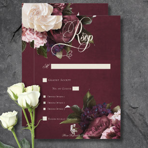 Donker Elegant Bourgogne & Cream Bloemendiner RSVP Kaartje