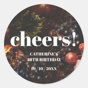 Donker Elegant Bourgogne Fruit Druiven Verjaardag Ronde Sticker
