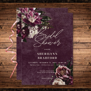 Donker Elegant Bourgogne & Wit Bloemen Vrijgezelle Kaart