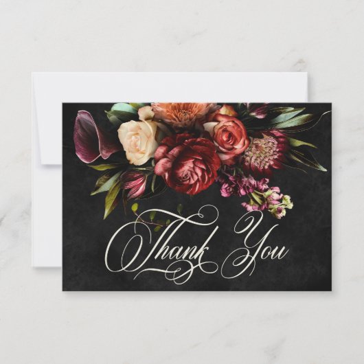 Donker Elegant Herfst Bloemen Bruiloft Bedankkaart (Voorkant)