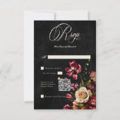 Donker Elegant Herfst Bloemen Bruiloft QR Code RSVP Kaartje (Voorkant)
