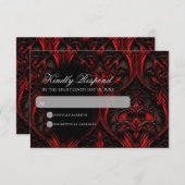 Donker Elegant Rood & Zwart Gothic Damask Bruiloft RSVP Kaartje (Voorkant / Achterkant)
