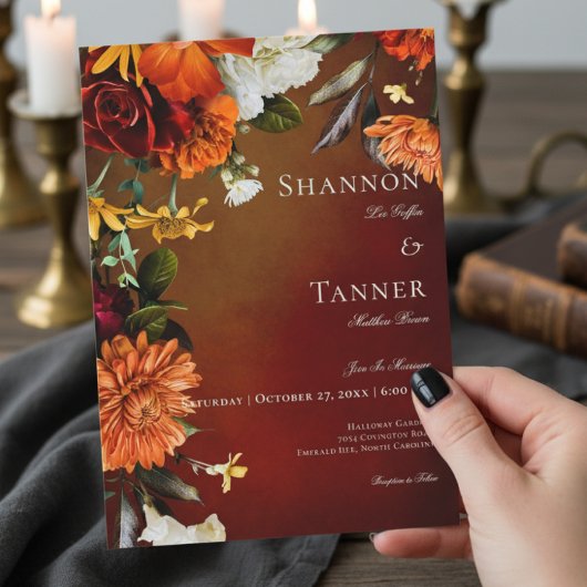 Donker Elegant Zomer Zonsondergang Bloemen Bruilof Kaart