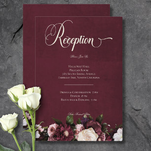 Donker Elegante Bourgogne Cream Bloemen Receptie Informatiekaartje
