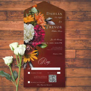 Donker Elegante Zomer Zonsondergang Bloemen QR Cod All In One Uitnodiging