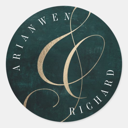 Donker Emerald Groen en Faux goud Art Deco Ronde Sticker (Voorkant)