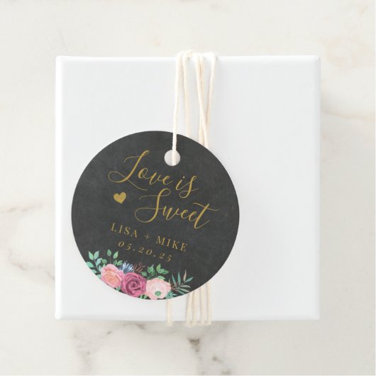 Donker en Goud Bloemen Liefde is Zoete Bruiloft Bedankjes Labels (In situ)