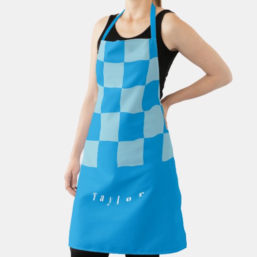 Donker en lichtblauw vierkant blokkenpatroon schort (Insitu)