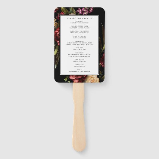 Donker en Moody Elegant Floral Black Wedding Progr Handwaaier (Achterkant)