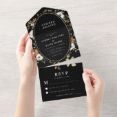 Donker en Moody Floral Romantic Boho Floral Weddin All In One Uitnodiging (Afscheurbaar)