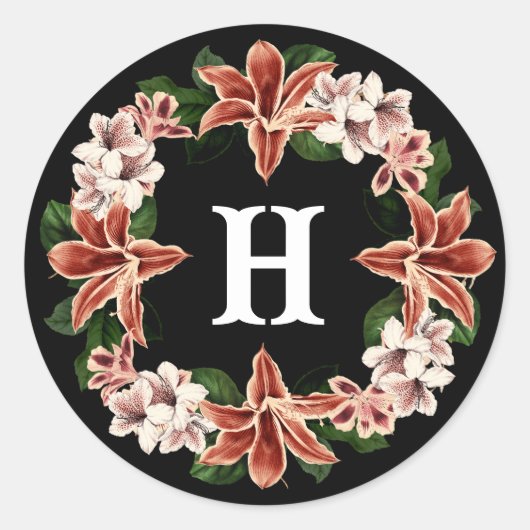 Donker en Moody Monogram Sticker Zwart Botanisch (Voorkant)