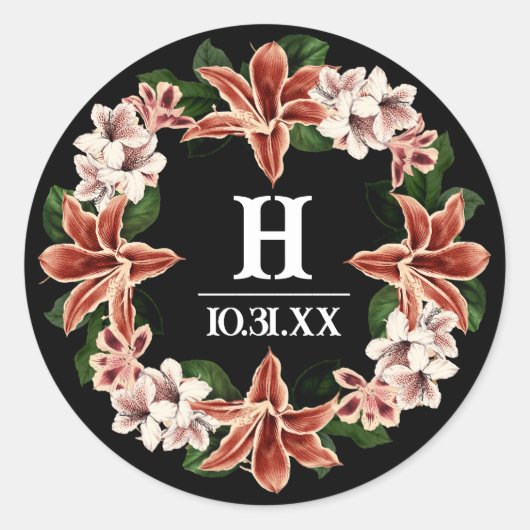 Donker en Moody Monogram Sticker Zwart Botanisch (Voorkant)