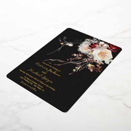 Donker en Moody Winter Floral Foi Wedding Folie Uitnodiging (Gedraaid)
