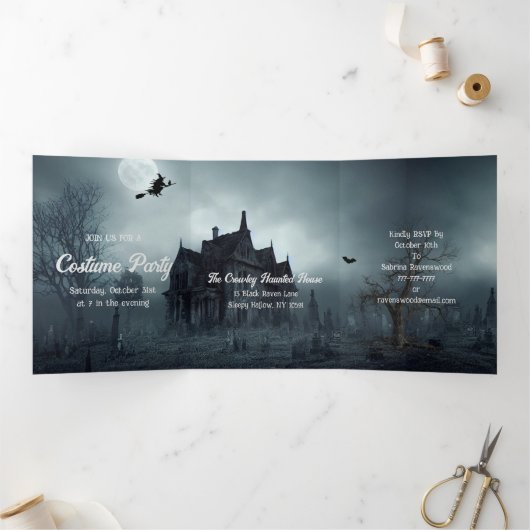 Donker en Spooky Night Halloween Party Drieluik Uitnodiging (Binnen)