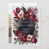 Donker Esthetisch Bloemen Save the Date - Rood & Z Kaart (Voorkant / Achterkant)