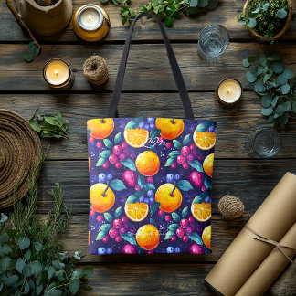 Donker Fruitpatroon – Levendig Citrus en Bes Draagtas