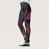 Donker gekleurde bladeren op zwarte grond leggings (Links)