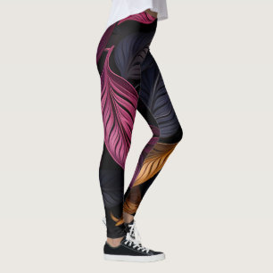 Donker gekleurde bladeren op zwarte grond leggings