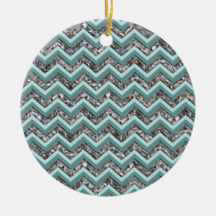 Donker gesneden glas en Blauwgroen zigzag Keramisch Ornament