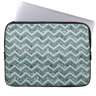 Donker gesneden glas en Blauwgroen zigzag Laptop Sleeve