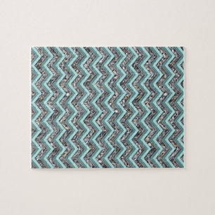 Donker gesneden glas en Blauwgroen zigzag Legpuzzel