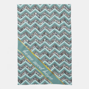 Donker gesneden glas en Blauwgroen zigzag Theedoek