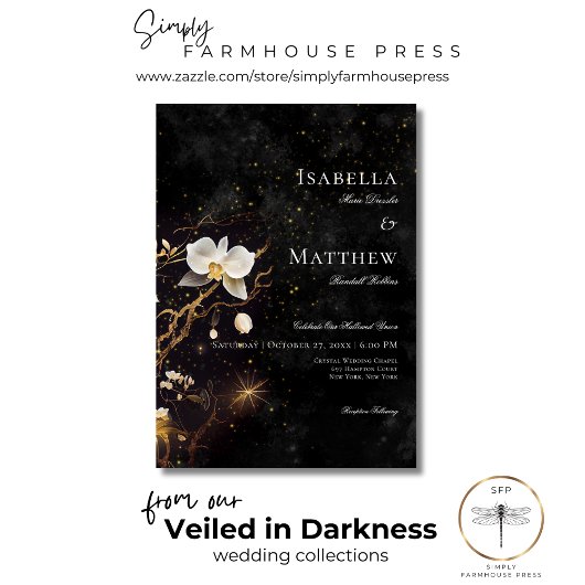 Donker Gothic Zwart & Wit Orchidee Spells Bruiloft Kaart