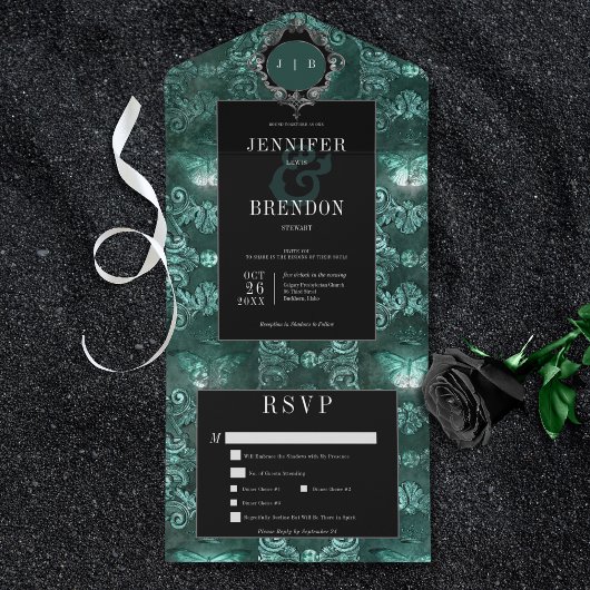 Donker Gotisch Blauwgroen & Zwart  Moth Diner All In One Uitnodiging