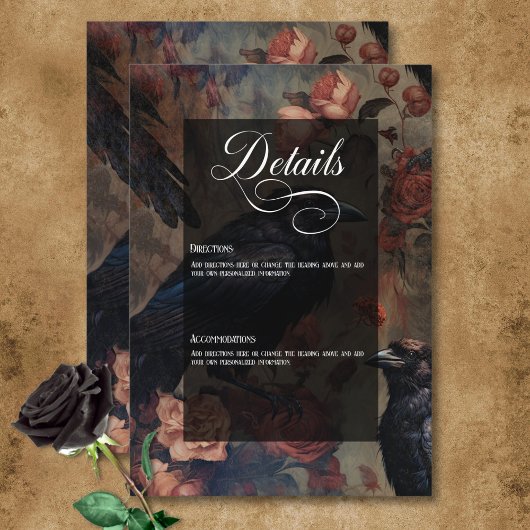 Donker Gotisch  Blush Bloemen & Zwart Ravens Informatiekaartje