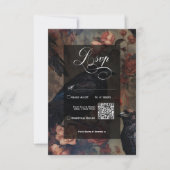 Donker Gotisch  Blush Bloemen & Zwart Ravens RSVP Kaartje (Voorkant)