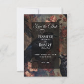 Donker Gotisch Blush Bloemen & Zwart Ravens Save The Date (Voorkant)
