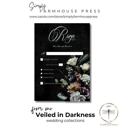 Donker Gotisch Mysterieus Gedempt Bloemen Diner RSVP Kaartje