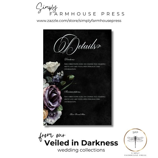 Donker Gotisch Mysterieus Gedempte Bloemen Details Informatiekaartje