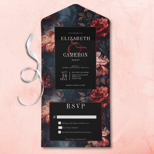 Donker Gotisch Rood & Roze Bloemen Geen Diner All In One Uitnodiging