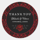 Donker Gotisch Roos Bruiloft Dank u Ronde Sticker (Voorkant)