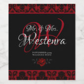 Donker Gotisch Roos Bruiloft Wijn Etiket (Enkel label)