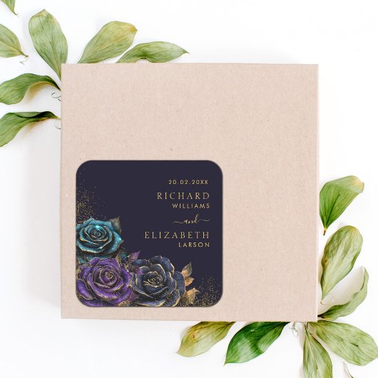 Donker Gotisch Roos Glitter Bruiloft Vierkante Sticker