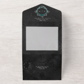 Donker Gotisch Zwart & Blauwgroen Bloemen Satijn D All In One Uitnodiging (Buitenkant)
