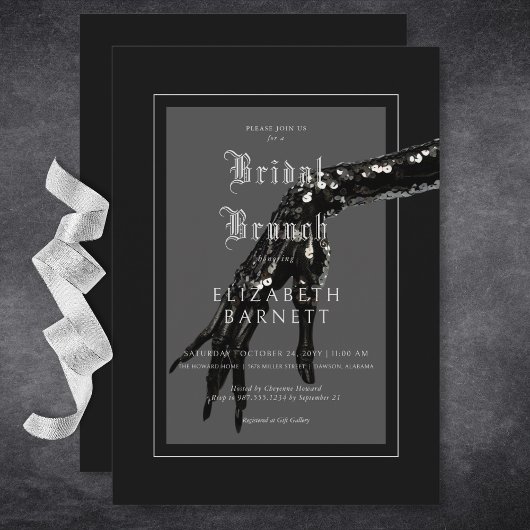 Donker Gotisch Zwart Sequin Hand Bridal Brunch Kaart