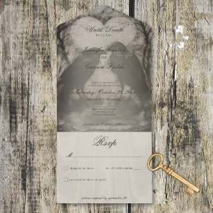 Donker Gotisch Zwart & Tan Raven Bruiloft Geen Din All In One Uitnodiging