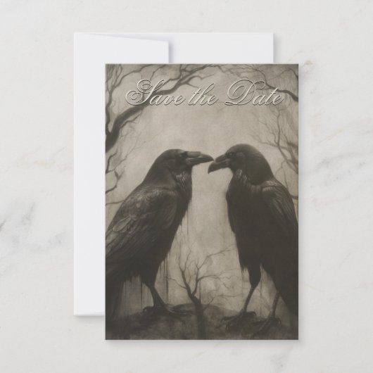 Donker Gotisch Zwart & Tan Raven Script Bruiloft Save The Date (Voorkant)
