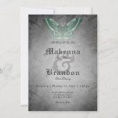 Donker Gotisch Zwart Waterverf Groene Moth Bruilof Kaart (Voorkant)