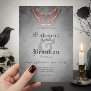 Donker Gotisch Zwart Waterverf Rode Moth Bruiloft Kaart