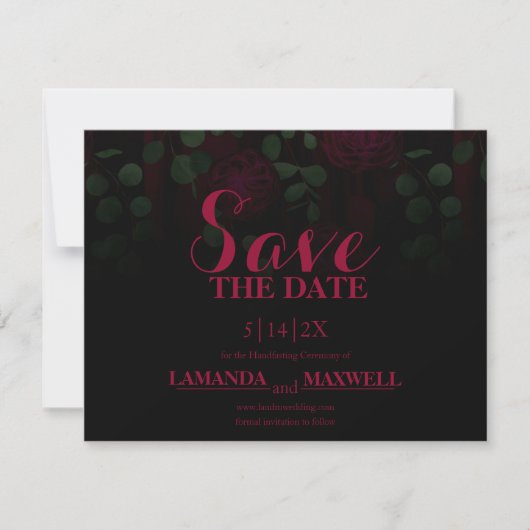 Donker Gotische Fuchsia Bloemen Bruiloft Save The  Save The Date (Voorkant)