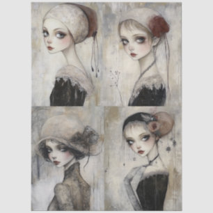 Donker Gotische Grunge Meisje Collage Decoupage Tissuepapier