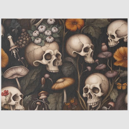 Donker gotische Halloween schedel decoupage papier (Voorkant)