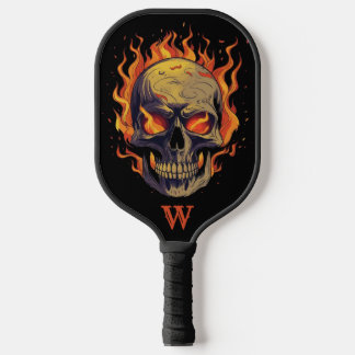 Donker gotische schedel in vlammen Monogram Initia Pickleball Paddle