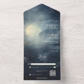 Donker Gotische Volle Maan Nachthemel QR Code All In One Uitnodiging (Binnen)