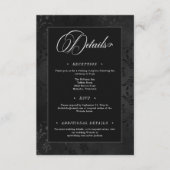 Donker Gotische Zwarte Bloemen Satijn Damast Huwel Informatiekaartje (Voorkant)